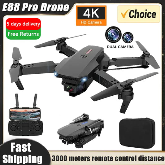E88Pro RC Drone 4K Professional With 1080P Wide Angle Dual HD Camera Foldable RC Helicopter WIFI FPV Height Hold Apron