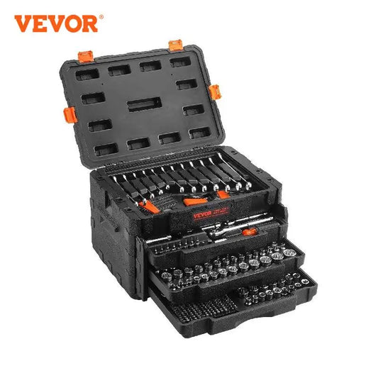 VEVOR Mechanics Socket Set 1/4" 3/8" 1/2" Drive Deep and Standard Sockets 450 Pcs SAE and Metric Tool Kit